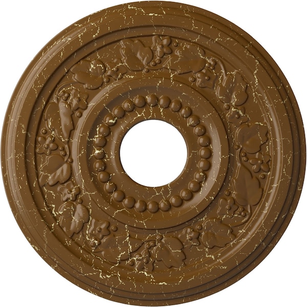 Ekena Millwork Genevieve Medallion (Canopies up to 3 1/2"), 16 1/8"OD x 3 1/2"ID x 7/8"P, Smokey Topaz Crackle CM16GNSTC - main